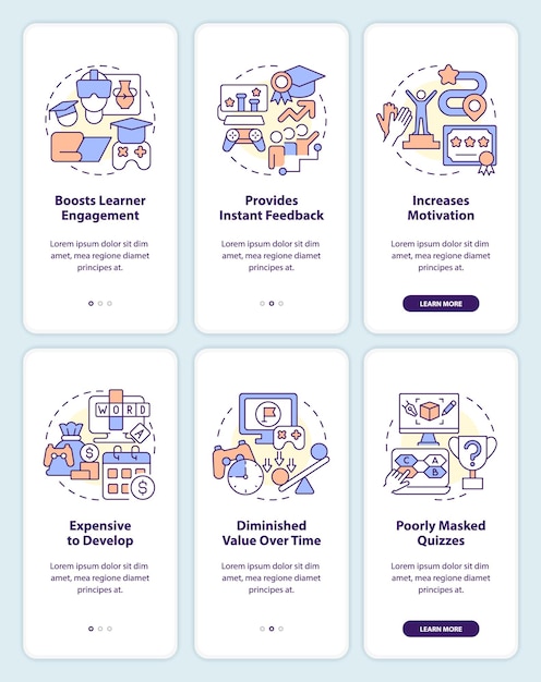 Gamification pros and cons onboarding mobile app screens set