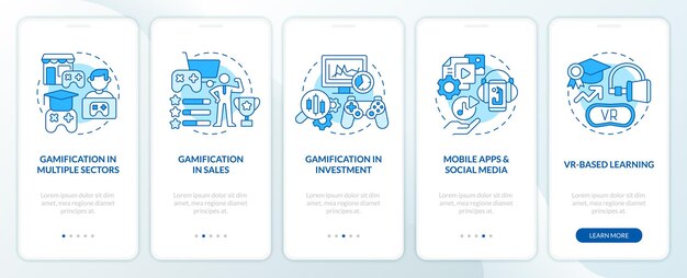 Schermata dell'app mobile per l'onboarding blu della gamification