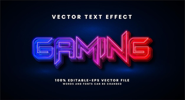 Gaming 3D text effect. Editable text style effect with colorful light theme.