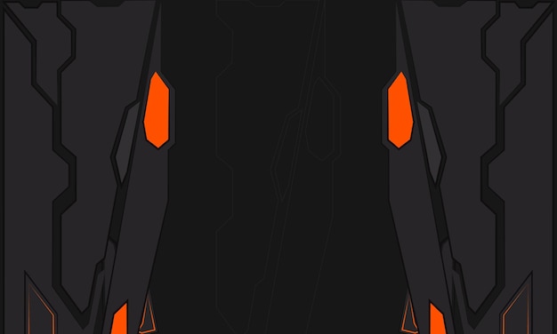 Vector gaming abstract background with black and orange futuristic technology shapes sports racing background abstract geometric flat techno mechanical shape design vector illustration