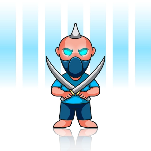 Gaming cartoon character with swords icon