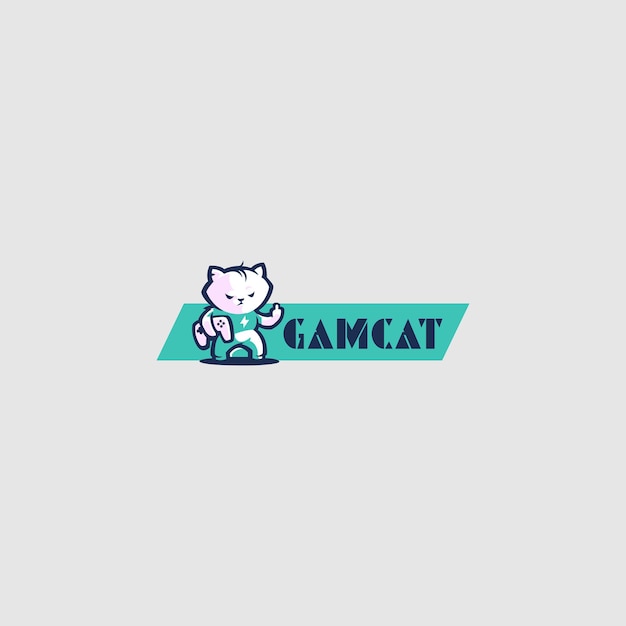 Modello di progettazione del logo della mascotte del logo del gatto da gioco