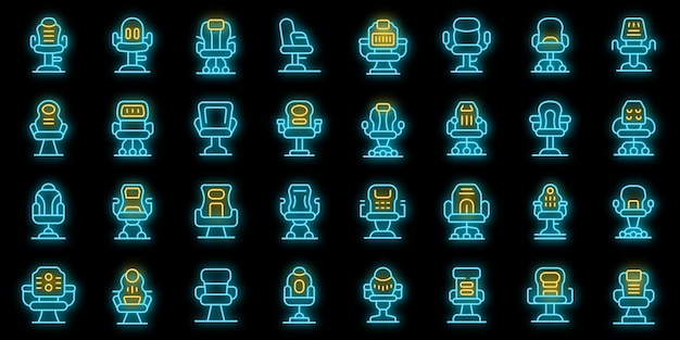 Gaming chair icons set vector neon