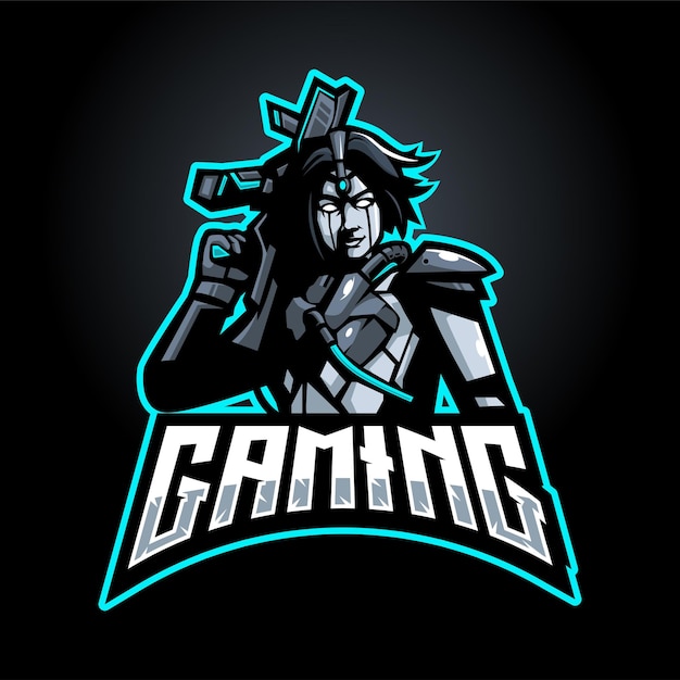 Personaggio di gioco esport mascotte logo design illustrazione vettore donne eroiche che tengono la pistola