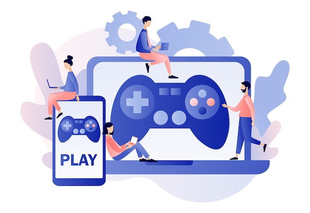 Gaming concept mensen gamers die online videogame spelen moderne platte cartoonstijl vector