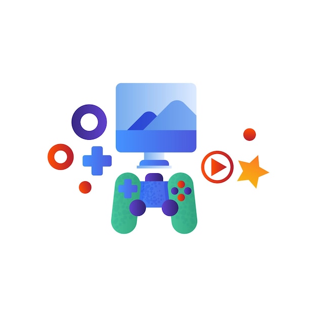 Gaming console computerscherm en game controller vectorillustratie op een witte achtergrond