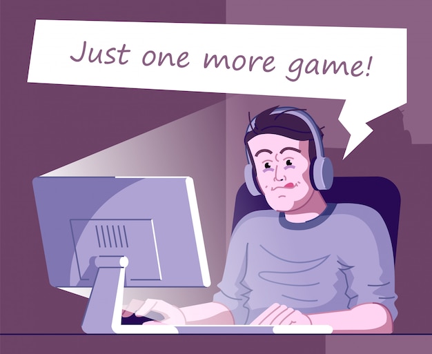 gaming dependence flat vector illustration.