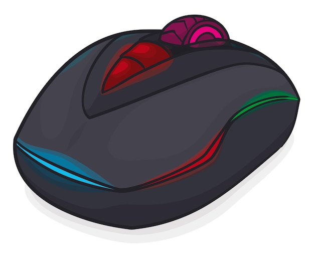 Vector gaming design of computer mouse with led lights in different colors and wireless design