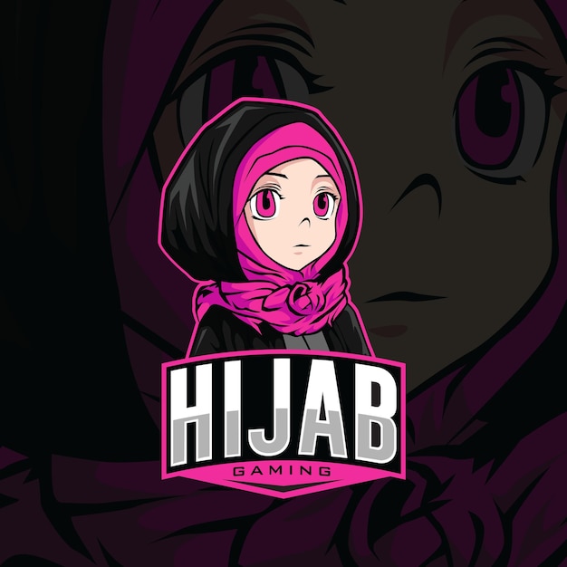 Vector gaming girl logo niqa muslim asian logo vector