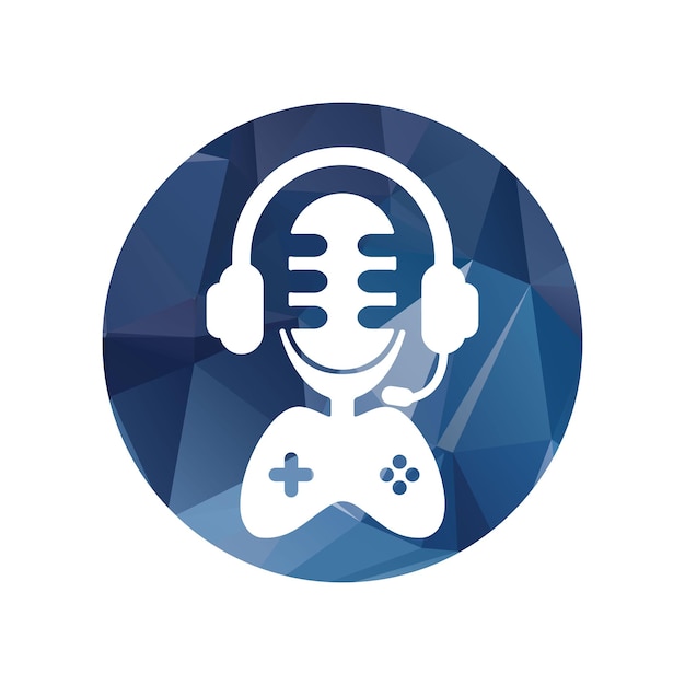 Gaming hoofdtelefoon en controller en podcast logo cirkel vorm vectorillustratie
