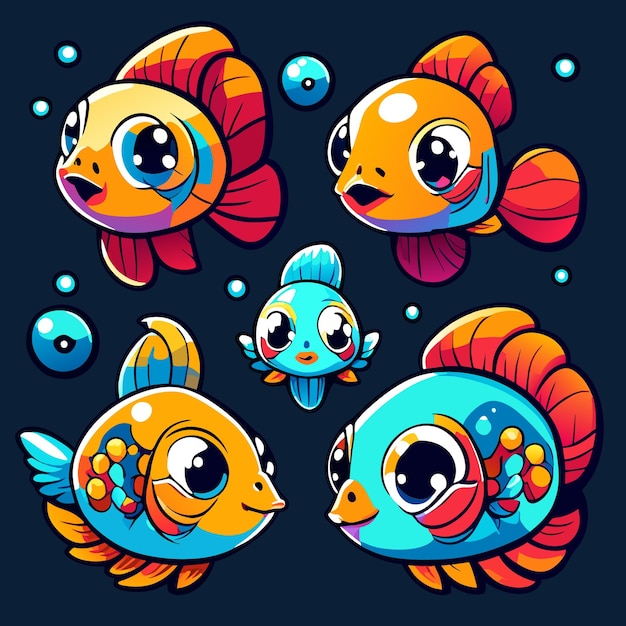 Vettore collezione di personaggi di giochi icons fish