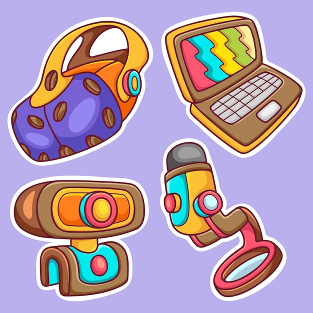 Gaming item sticker icons hand drawn coloring vector