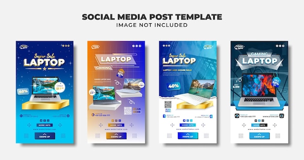 Gaming-laptopverkoop met moderne kleurverloop Social Media Story Post Flyer en bannersjabloon