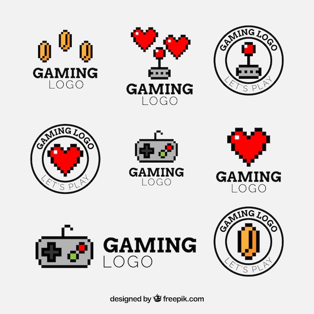 Collezione di logo di gioco con design piatto