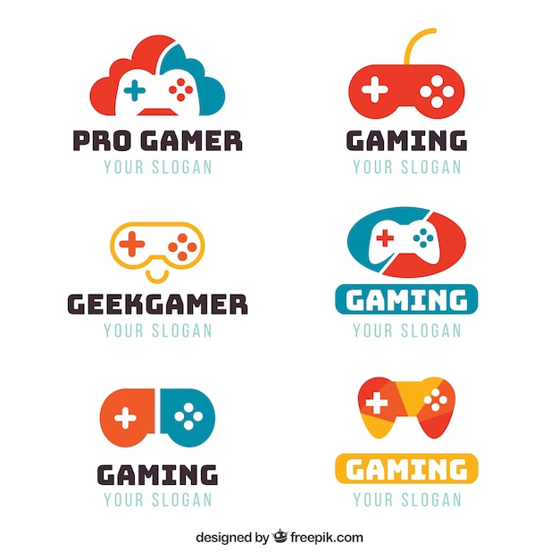 Vector gaming logo collection with flat design