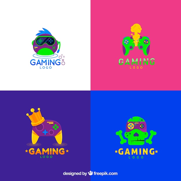 Vector gaming logo collection with flat design