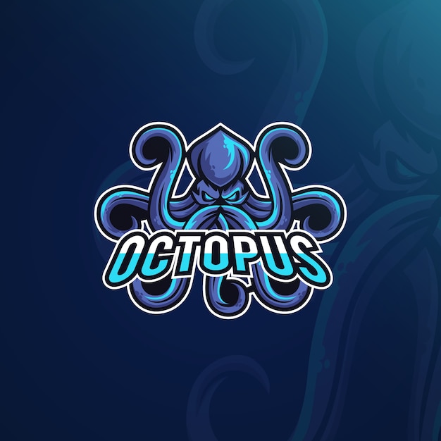 Стиль игрового логотипа с осьминогом