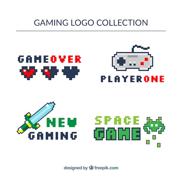 Gaming-logocollectie met plat ontwerp