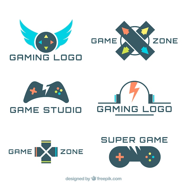 Gaming-logocollectie met plat ontwerp