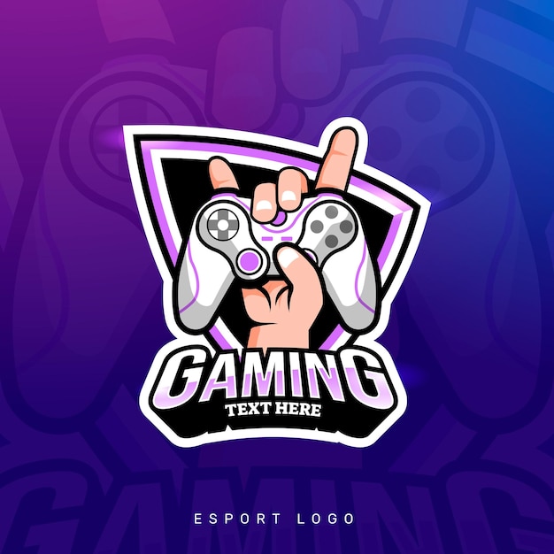 Gaming mascot hand holding joystick esport logo design