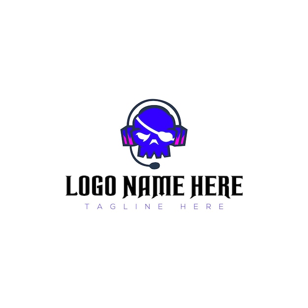 gaming skull with head phone logo mascot illustration vector