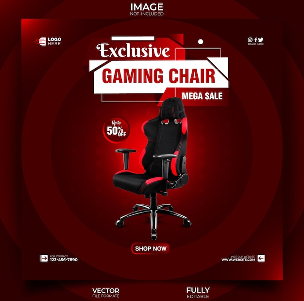 Vector gaming stoel merk product social media post banner