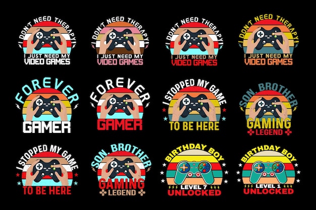 Set di t-shirt per giochi set di vettori per giochi