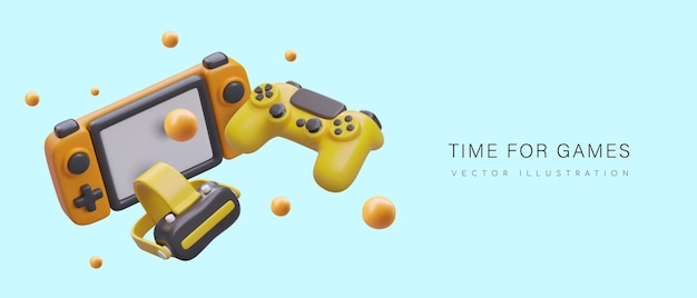 Vector gaming time resting with gamepad modern computer games and accessories for them