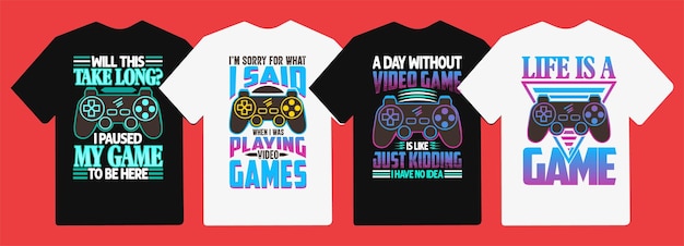 Gaming typografie t-shirtontwerp met joystickbesturing vectorafbeeldingen