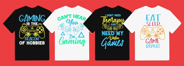 Gaming typography t shirt design with joystick control vector graphics