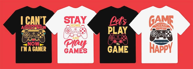 Gaming typography t shirt design with joystick control vector graphics