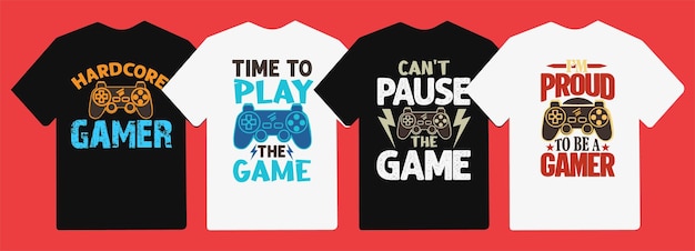 Gaming typography t shirt design with joystick control vector graphics