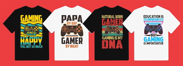 Gaming typography t shirt design with joystick control vector graphics