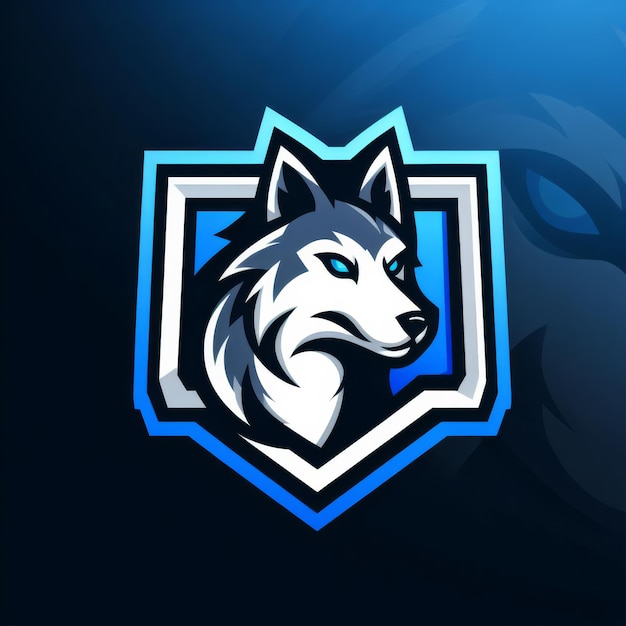 Vector gaming wolf logo with a combination of blue and black