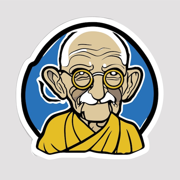 Vector gandhi jayanti bapu mahatma narendra hand drawn cartoon sticker icon concept isolated illustration