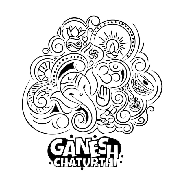 Vector ganesh chaturthi greeting with doodle art illustration