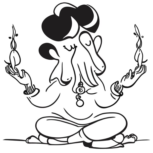 Vector ganesh jayanti heer ganesha hand getekende cartoon sticker pictogram concept geïsoleerde illustratie