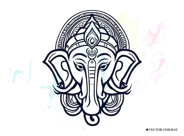 Vector ganesh's handgetekende kleurboekillustratie en schetslijntekeningen