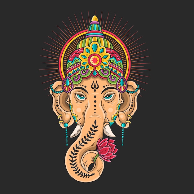 Ganesha head mascot colorful illustration