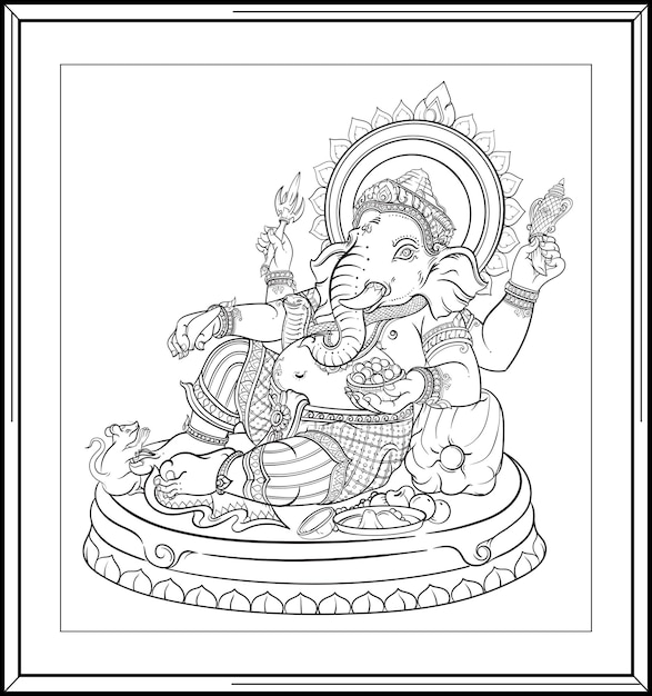 Vector ganesha illustration style outline coloring