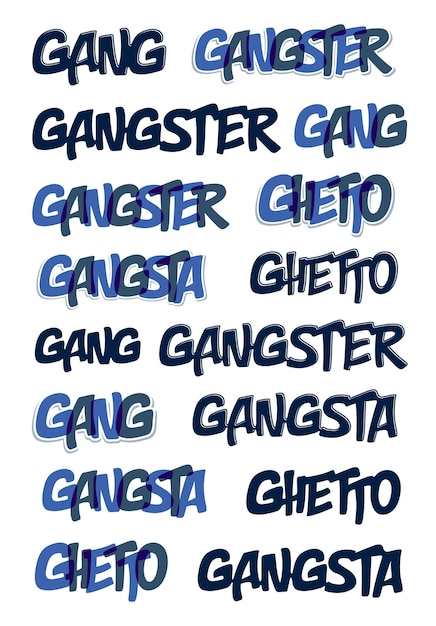 Gang gangster vector typing big set, music theme logo.