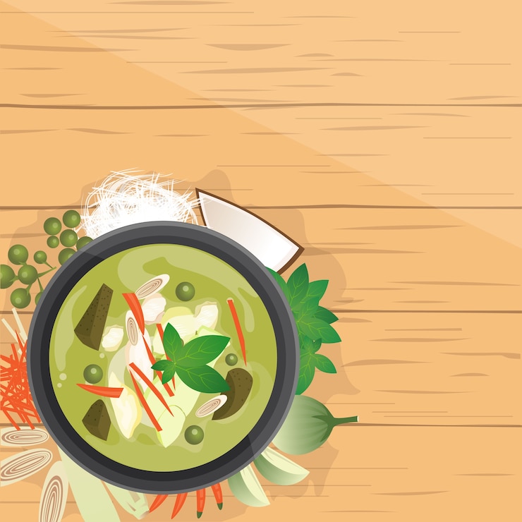 Vector 갱 kiew wan, 코코넛 밀크에 타이 그린 카레