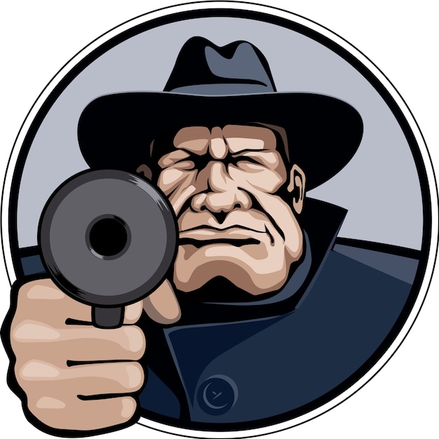 Vector gangster pointing gun illustration