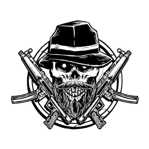 Vector gangster skull and weapon