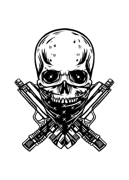 gangster skull with guns behind