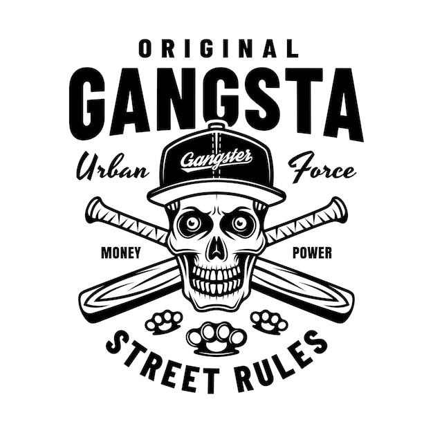 Gangster vector embleem in monochrome stijl Illustratie geïsoleerd op witte achtergrond