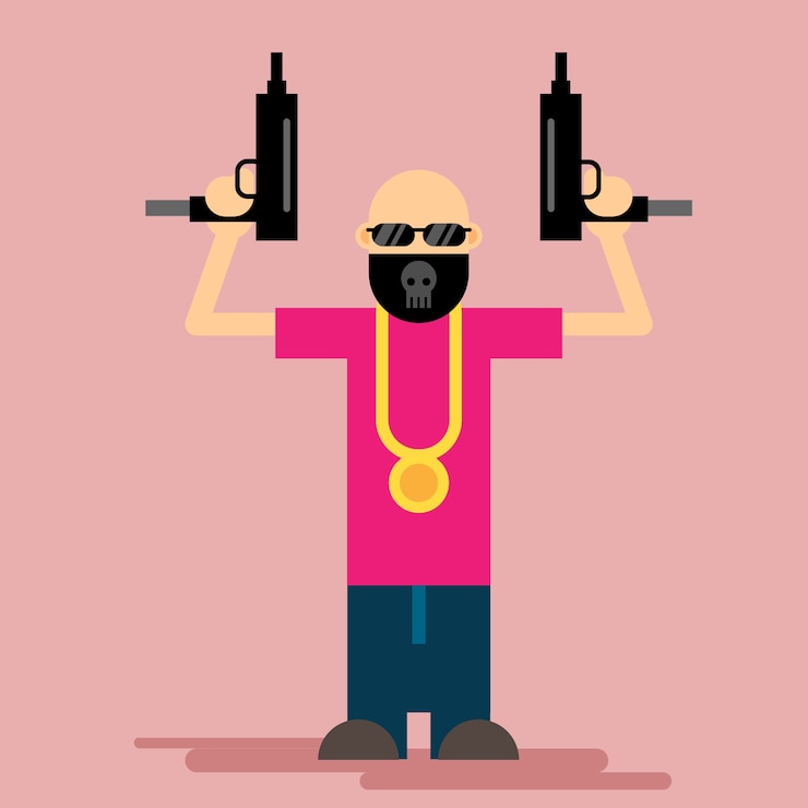 Vector gangster with weapons in hand