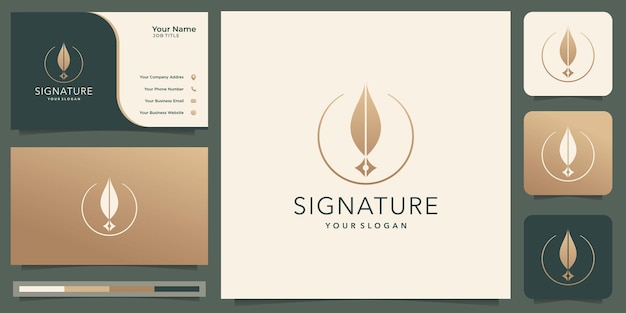 Ganzenveer minimalistisch logo inspiratie handtekening veer premium concept met cirkelframe