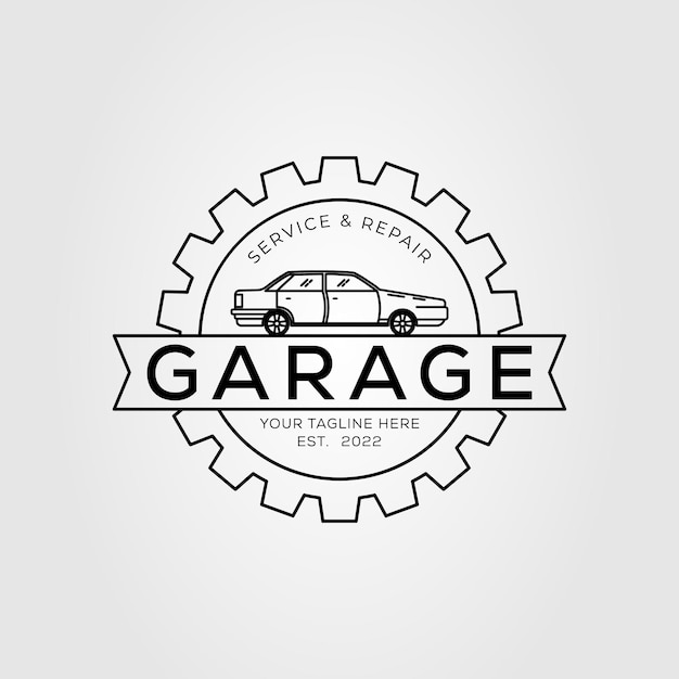 Disegno illustrativo vettoriale del logo di un garage o di un'officina per veicoli