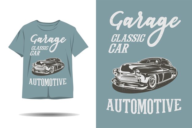 ガレージクラシックカー自動車シルエットtシャツデザイン